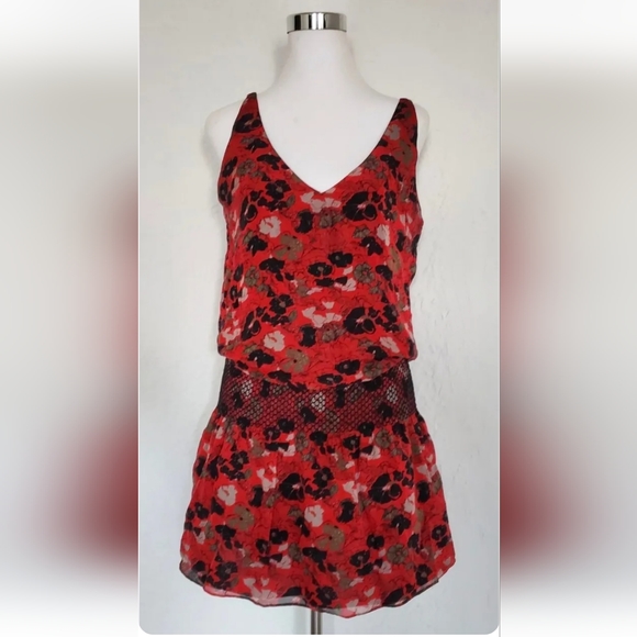 Harley Women's Dress 100% Silk Floral Mini Flare Red  Size 6 Small - Picture 2 of 6